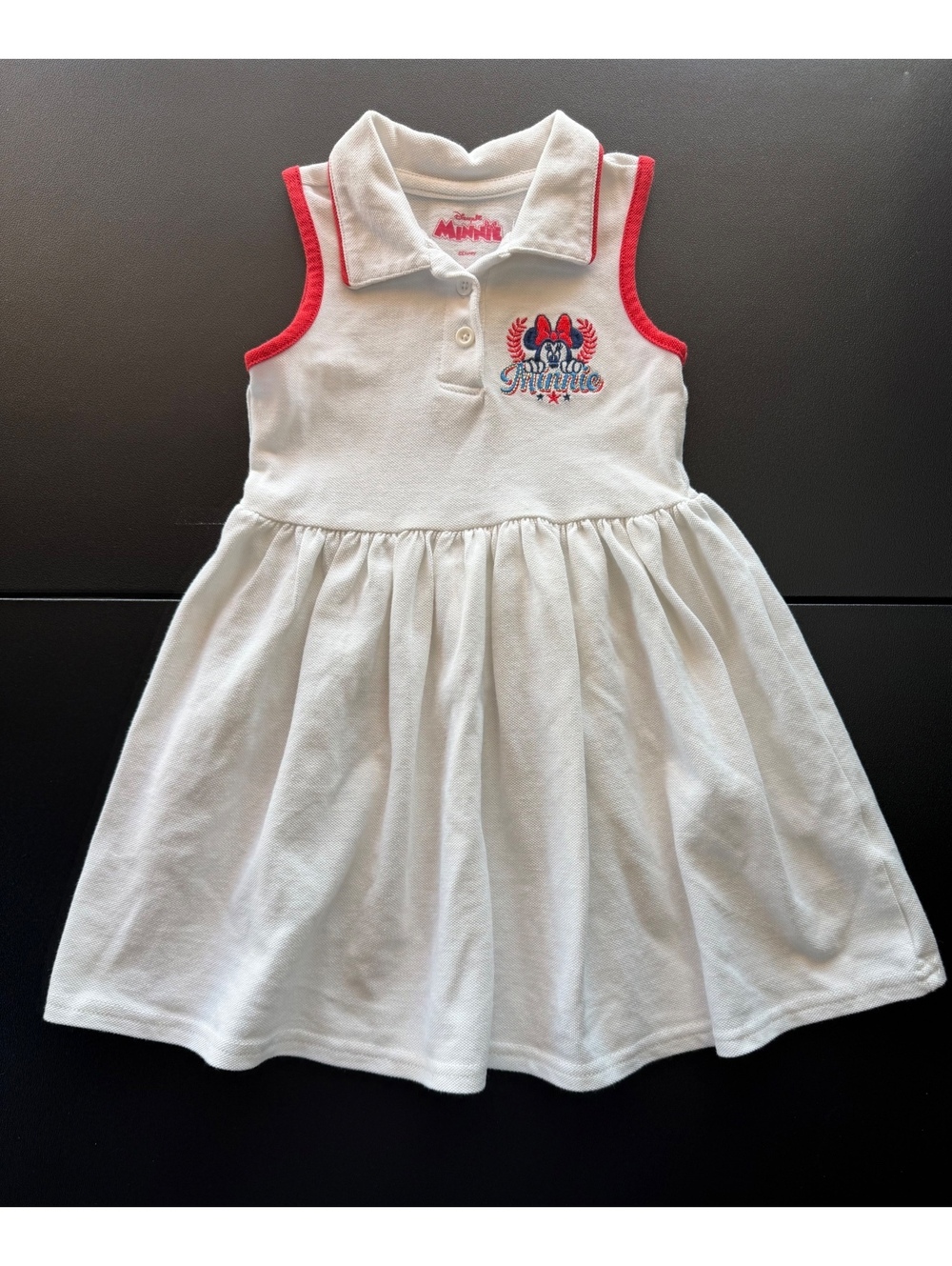 Disney Minnie Mouse Girls 4T Tennis Polo Dress White Red Embroidered Preppy